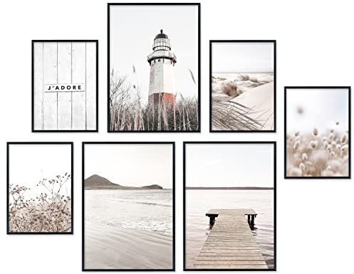 Hyggelig Home Premium affischset – 7 matchande bilder i elegant set – collage bild väggdekoration – set med lätthus – utan ram