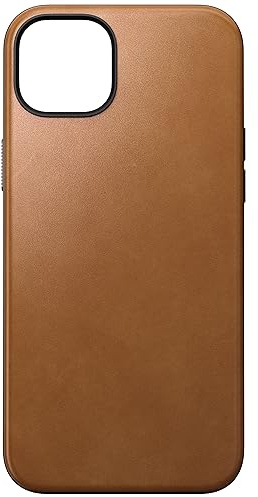 NOMAD Modern Leather Case | For iPhone 15 Plus | Protective Case Made of Polycarbonate Genuine Leather | MagSafe Compatible | English Tan