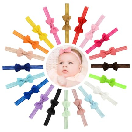 Voarge 20 PCS Bebe Lindo Banda de pelo, lindo lazo para el cabello, cinta de tela colorida, del bebé del Bowknot de la Cinta del Grosgrain Stretch para los niños pequeños, Colores aleatorios