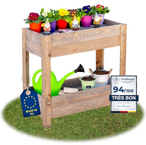 ITA Fioriera Rialzata 80x37x78 cm in Legno Grigio - Aiola con Due Livelli - Perfetta per Giardino, Terrazza, Balcone - Made in EU - Qualità Diretta dal Produttore