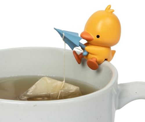 Tea Mates - 1pc Cute Fishing Duck - Tea Bag Holder and String Rest - Tea Accessory for Cup and Mug - Unique Funny Novelty Toy Gift Idea - Animal Figurine Drink Marker