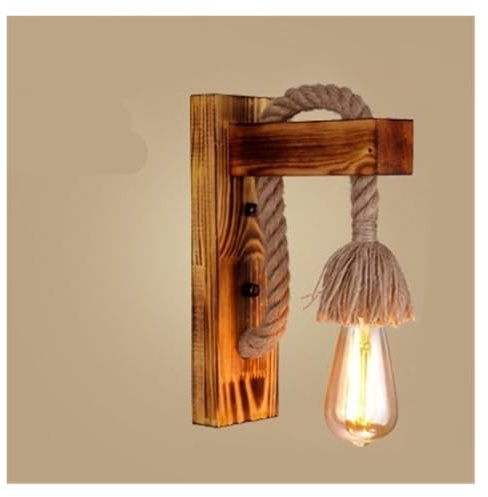 VLALAMNO Antorcha Retro lámpara de Pared de Madera Maciza lámpara de Noche Dormitorio Simple Personalidad nórdica Creativa lámpara de Estudio de Pasillo de Pared(H Style Fire Color)