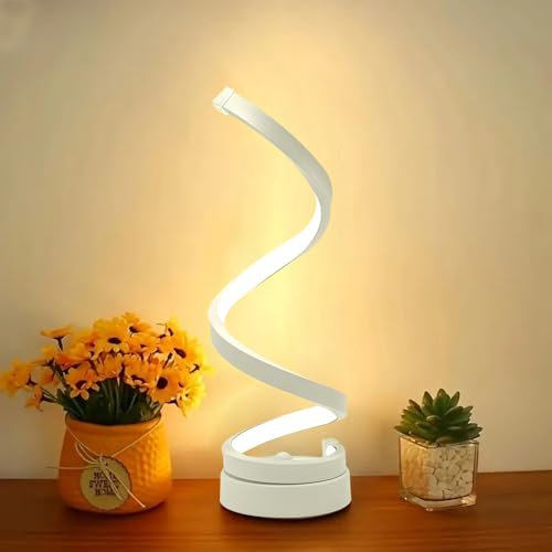 Chao Zan Lampada da comodino camera da letto moderne, Lampade da comodino a spirale moderne, abat jour da comodino con filo e spina, lampada da tavolo LED curvo (Bianco)