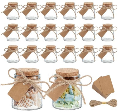 PH PandaHall 14 pz Piccoli Barattoli di Vetro con Tappi di Sughero, Mini Bottiglie Dei Desideri Barattoli Vuoti Trasparenti con Etichetta e Spago per Decorazioni per Feste Nozze, Regalo Da 50 ml