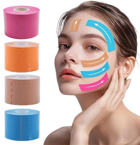 4Pcs Face Lift Tape, Anti Wrinkle Face Lifting Strap 1x197 Inch Breathable Facial Eye Neck Tape Patches for Forehead, Cheeks and Eyes