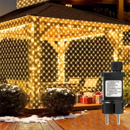 YIBONIKA - Filet Lumineux LED Extérieur 3x2m - 2 Pièces - 208 LEDs Lumière Chaude - 8 Modes & Minuterie - IP44 Étanche - pour Jardin, Balcon, Arbustes
