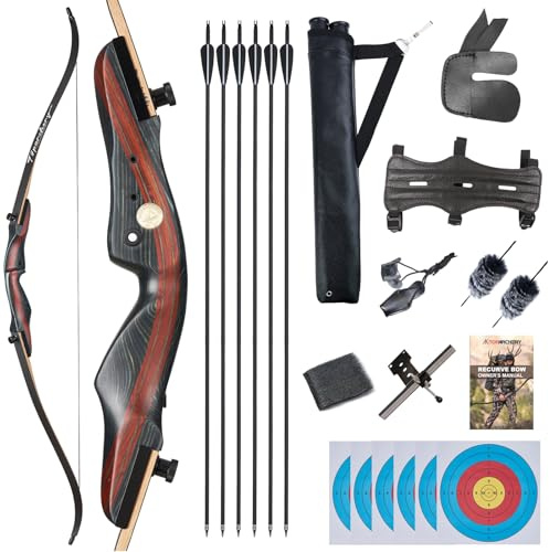 TOPARCHERY Archery 62 Bow and Arrow Set for Adults Beginners, Recurve Bows for Adults, Traditional Takedown Archery Recurve Bow Practice Competition Right Hand - 20LB