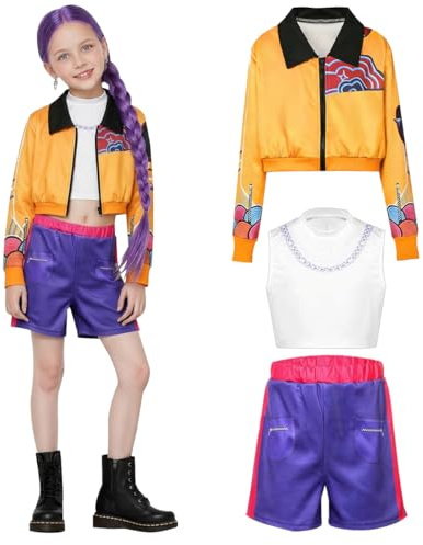 TOSZOLY Costume de Chanteur Enfant, Stage Deguisement pour Filles avec Veste, T-shirt, Short, Pop Chanteur Dress Up Stage Tenue pour Halloween Carnaval Fête Danse Scène Cosplay