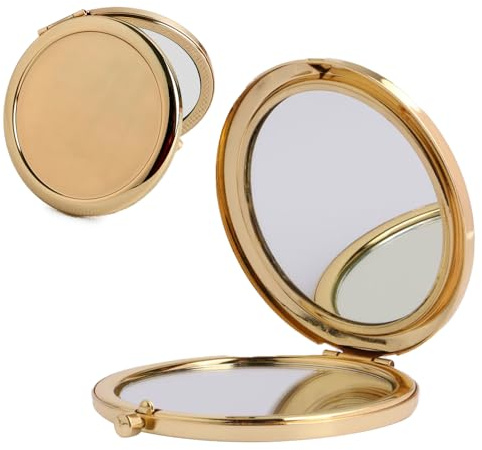 ZENQARI 1 Pezzo Specchietto da Borsetta Specchio 2 Vie Specchio da Trucco Portatile da Portare Viaggio Piccolo Specchio Regalo Ragazza (Oro)