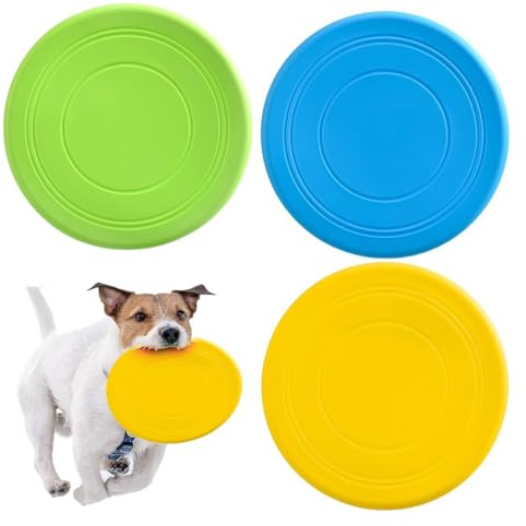TEOZBLU 3 Pcs Hundefrisbee, Frisbee Hund, 17,8cm Hundespielzeug Frisbee, Outdoor Hunde Frisbee, Wurfscheibe Aus Naturkautschuk, Schwimmfähiges Wasserspielzeug, Geeignet Für Das Training Von Haustieren