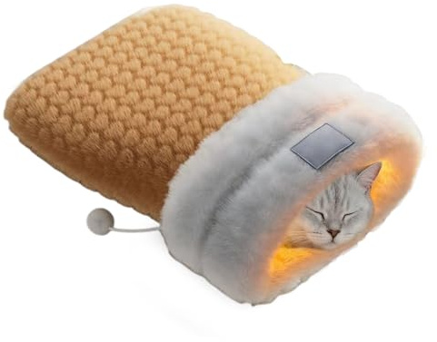 Niche pour chat semi-fermée - Coussin chauffant confortable - Pour chaton, automne, Halloween, camping, jeu, intérieur, voyage, voiture