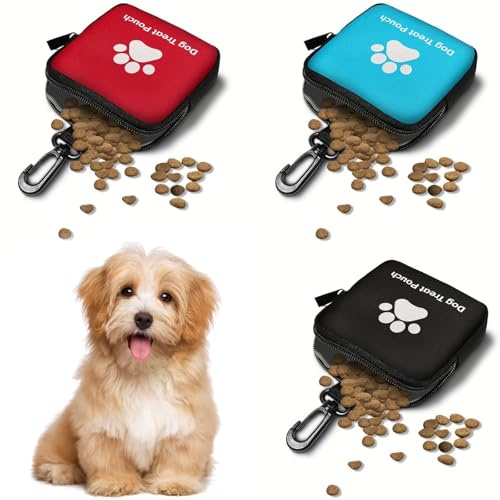 Tniytru 3-Piece Small Dog Treat Pouch Set (Red, Black, Blue)