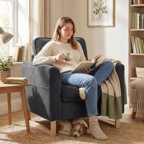 HOMCOM Accent Chair, 82 cm Corduroy Upholstered Armchair Dark Grey