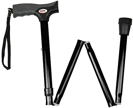 Carex Soft Grip Folding Cane - Foldable Walking Cane For Men and Women - Adjustable Height (33-37), Anti-Slip Rubber Tip, Soft Derby Style Ergonomic Handle, Black Cane