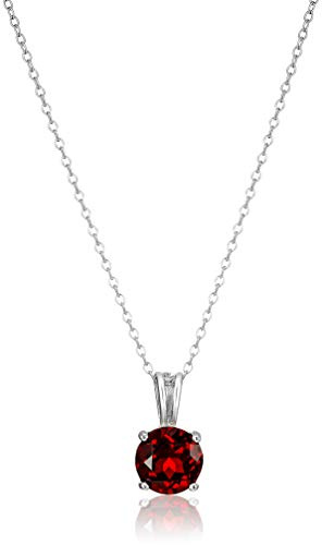 Amazon Essentials Sterling Silver Round Cut Garnet Birthstone Pendant Necklace (January), 18 (previously Amazon Collection)
