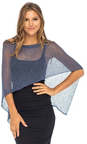 Back From Bali Womens Sheer Poncho Shrug Bolero, Lightweight Summer Shrug Pullover Sweater Blue Jean