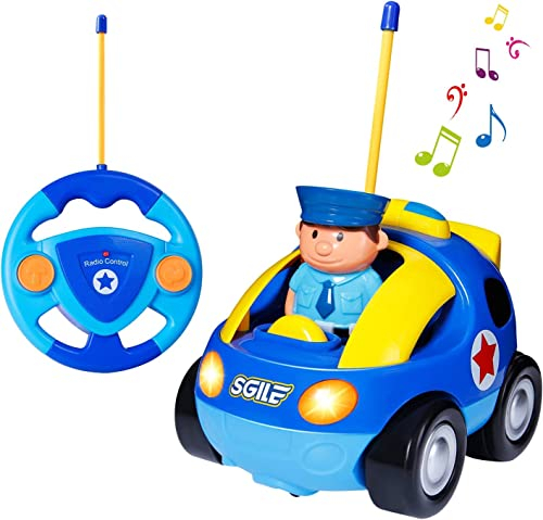 SGILE RC Auto Ferngesteuertes Spielzeugauto für Kleinkinder und Kinder, RC Polizeiauto mit Licht und Musik, Auto Spielzeug Cartoon Fahrzeug Geschenk Blau