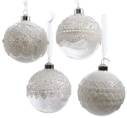 Weihnachtskugeln Spitze Glas 8cm x 12 Stück gefüllt mit Federn Christbaumkugeln transparent weiß