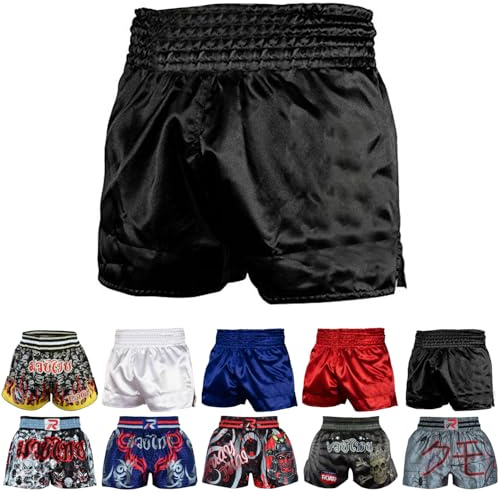 Roar Muay Thai Shorts MMA Gym Boxing Fighting Trunks Kick Martial Arts Gear (Black, XLarge)