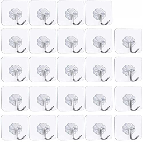 Self Adhesive Hooks, Heavy Duty Wall Hooks Anti-Skid Traceless Sticky Hook for Kitchen Bathroom Clothes Office Ceiling Hanger for Hanging Coat Cloth Towel Key Decorations - 24 Pack