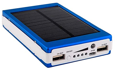 RevolutionLine - Batería Solar de 20000 mAh y Linterna | Cargador portátil con luz | para móviles, mp3 y mp4, Tablets | 2 Puertos USB | Funciona con energía Solar y batería | Lámpara para Camping