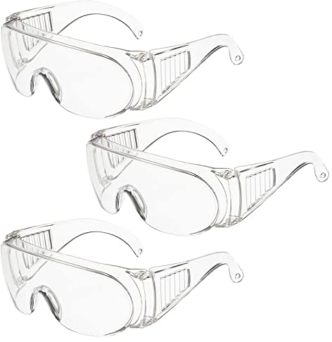 Bubuny 3 Pack Safety Glasses, Protective Glasses Anti Fog Lab Goggles Over Glasses Protective Goggle for Glasses Wearers Clear Safety Goggles for Construction Laboratory Outdoor Eye Protection