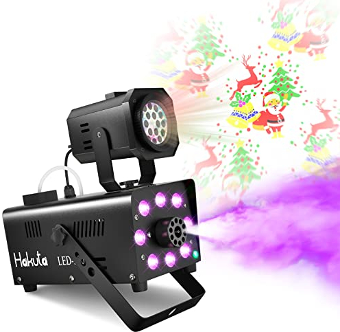 Maquina de Niebla, Maquina de Humo HAKUTA con Proyector de Luces LED e Iluminación de 13 Colores con Efecto de Humo, 500W y 2300CFM con Estanque de Liquido para Niebla de 300ml