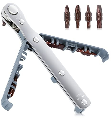 ANBEISTEE 1/4-Zoll Mini-Ratschen-Schraubendreher-Set, enge Reichweite, Hohes DrehmomentRight Angle EDC Tool mit 90 Grad Offset Reversible Drive Handle & 4 Multifunktions-Bohrer Bits
