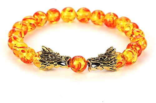 Aotiwe Frienshipship armband, roligt armband 8 mm dubbel drake stretch armband födelsedagspresenter för män, 19cmx8mm, Ingen metall, Bärnsten