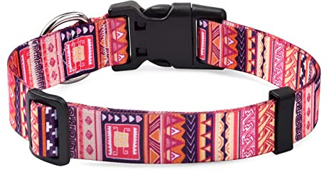 Mihqy Dog Collar with Bohemia Floral Tribal Geometric Patterns - Soft Ethnic Style Collar Adjustable for Small Medium Large Dogs(Orange Geometry,L)
