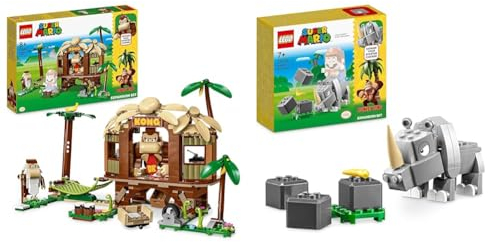 LEGO 71424 Super Mario Donkey Kongs Baumhaus & 71420 Super Mario Rambi das Rhino – Erweiterungsset, Nashorn-Tier-Spielzeug-Figur, kleines Geschenk zur Kombination mit einem Starterset