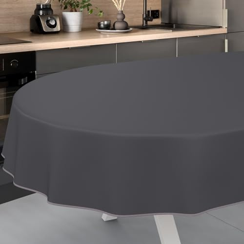 ANRO Mantel de Hule Lavable, para jardín, Exterior e Interior, Ovalado, 220 x 140 cm, con Dobladillo, Antracita