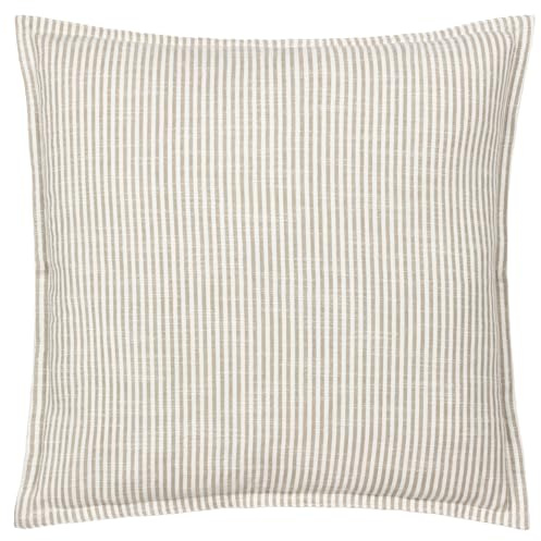 Yard furn Truro Striped Polyester Filled Cushion – Classic Stripe 100% Cotton Slub Texture Oxford Edge Decorative Pillow (Natural – 45x45cm)