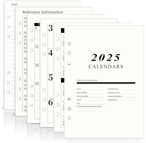 Yanpoake 2025 Wochenplaner Monatsplaner Einlage A5 Weekly & Monthly Planner Personal Organizer Kalendereinlagen Kalender 2025 A5 1 Woche 2 Seiten,148x210mm,Locher 6 Loch ideal für Jahresplaner