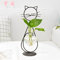 Glasblumenvase Herzform, Hydroponische Vermehrungsvase mit Katze Metall Pflanzenständer Innenbereich, Vermehrungsstation für Pflanzen, Desktop Blumenständer für Zuhause Büro Festlich Dekoration