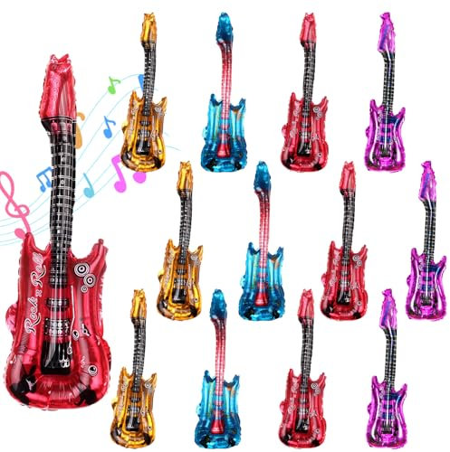 12 chitarre gonfiabili, strumento musicale gonfiabile, chitarra rockstar giocattolo con campanelle, accessori di scena gonfiabili per bambini, adulti, decorazioni per feste