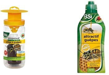 BSI - Piège A Guêpes - Attrape Et Digère des Centaines d'Insectes - comme Les Frelons Asiatiques - Naturel - avec Son Attracif 1,2l (1+0,2l) - pour Toute Une Saison - Prêt A l'emploi - Réutilisable