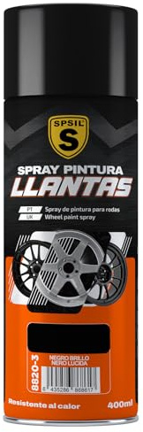 SPSIL Pintura en Spray para Llantas color Negro Brillo 400 ml- Devuelve su aspecto original - Protección EXTRA - Fácil de Aplicar