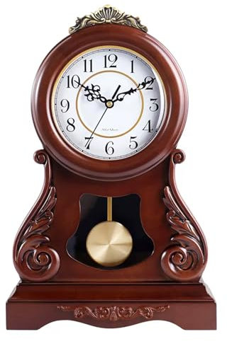LVSEWOA Orologio da Camino con Pendolo e campanelli per l'arredamento della casa Orologio a Pendolo in Legno Vintage con Pendolo oscillante, Orologio da Tavolo da scrivania a Batteria