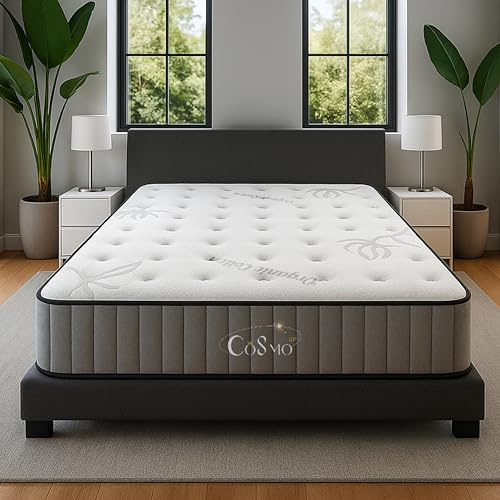 COSMO UP - Matelas Hybride 140x190 cm – Structure Multicouche Haut de Gamme avec Ressorts Ensachés - Confort Moelleux à Ferme – Tissu en Coton Bio Hypoallergénique – 25 cm d’Épaisseur
