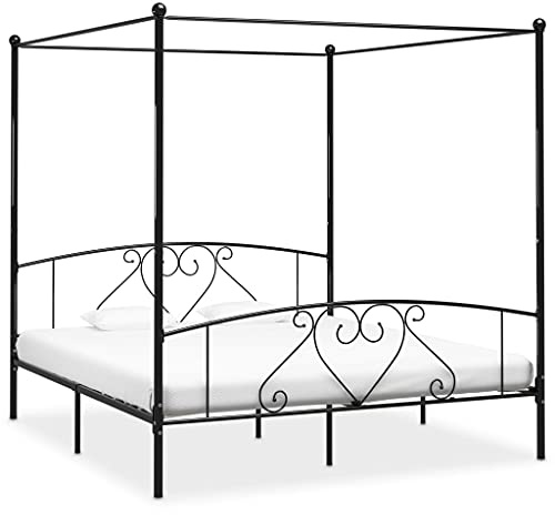 Teenpull Himmelssäng-ram, svart, metall, 180 x 200 cm med ribbotten, robust sovrumsmöbler för vuxna, lätt att installera, modern design för vilsam sömn