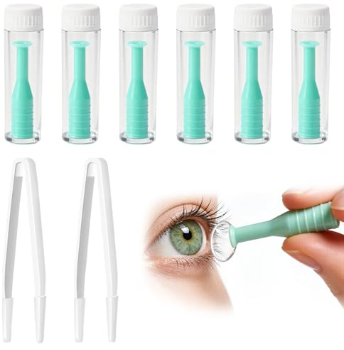 Plkjiu 6 Pack Silicone Contact Lens Inserter, Contact Lens Remover with 2 White Tweezers,for Easy Insertion and Removal, Hygienic Lens Helper Set with Storage Case