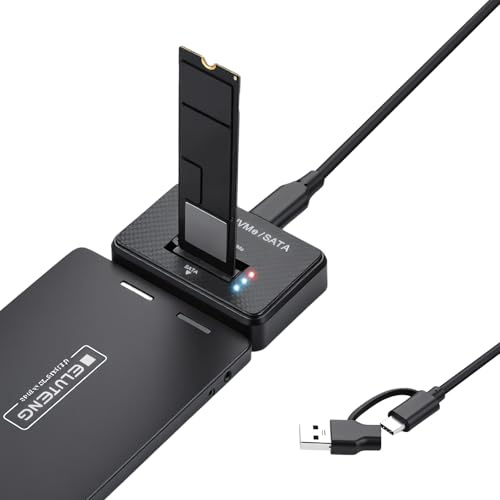 ELUTENG M.2 NVMe och SATA hårddisk-dockningsstation, 10 Gbps M2 SSD till USB-hölje för M-Key B+M Key, dubbla protokolladapter med USB-C till C+A 2-i-1-kabel för 22110, 2280, 2260, 2242, 2230 SSD