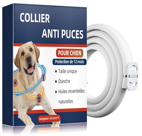 Tiepetly Collar Collier Anti Puces pour Chien Réglable, Élimine Puces, Tiques, Poux, Résistant à l'eau, Huiles Essentielles 100% Naturelles, pour Chiens Grands, Moyens et Petits (63.5CM,1PACK)