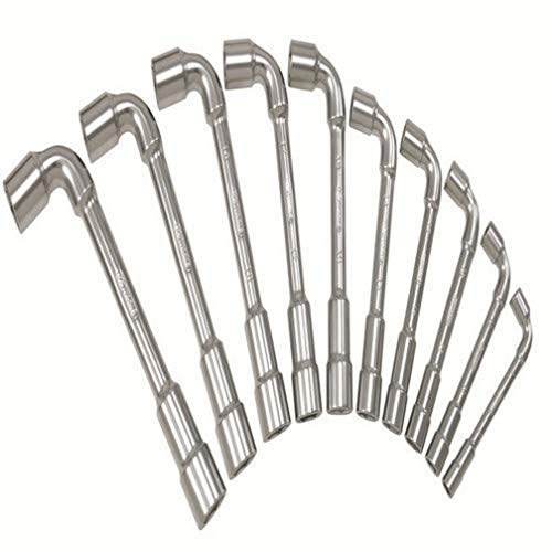 KS TOOLS - 517.0442 - Jeu de 10 clés à pipes débouchées métriques 7 à 24 mm - Clé à pipes hexagonales 6 pans - Tête coudée à 90° - Débouchées pour recevoir tige ou broche - Finition satinée