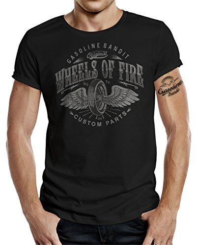 GASOLINE BANDIT Original Biker Racer Camiseta: Wheels on Fire-XL