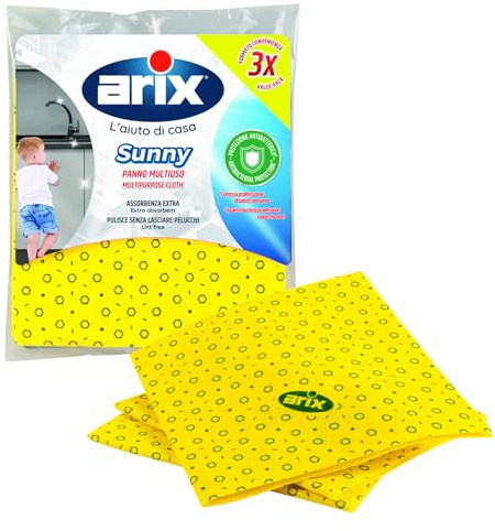 Arix | Sunny, Panno Multiuso in TNT, per Tutte le Superfici, Antibatterico, non Lascia Aloni, Panno Assorbente, per Spolverare, Pulire, Asciugare, 36x38cm - Made in Italy