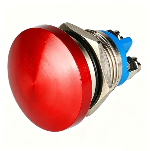 Guuzi 16mm 3V/6V/12V/24V/48V/110V/220V Momentan Tryckknapp Metallsvamphuvud Rund Startknapp 1NO ON Off Självåterställande Kupolformad Skruvterminal (Röd)