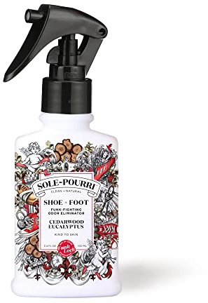 Sole-Pourri Shoe Deodorizer + Foot Spray, 3.4 Fl Oz, Up to 150 Uses, Funk-Fighting Odor Freshener with Essential Oils, for Smelly Shoes, Feet & Gym Bags, Cedarwood & Eucalyptus Scent