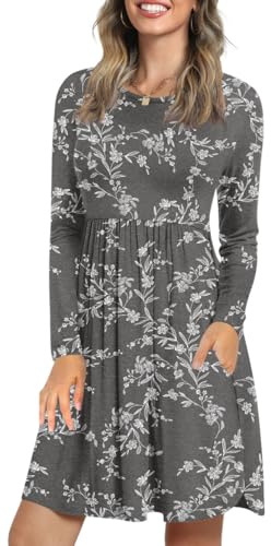LONGYUAN 2026 Women's Long Sleeve Dresses Casual Fall Sundress Hide Belly Swing Dress Trendy Sundress Fl 2XL